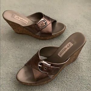 Brighton Bronze Leather Wedges with Silver Buckle